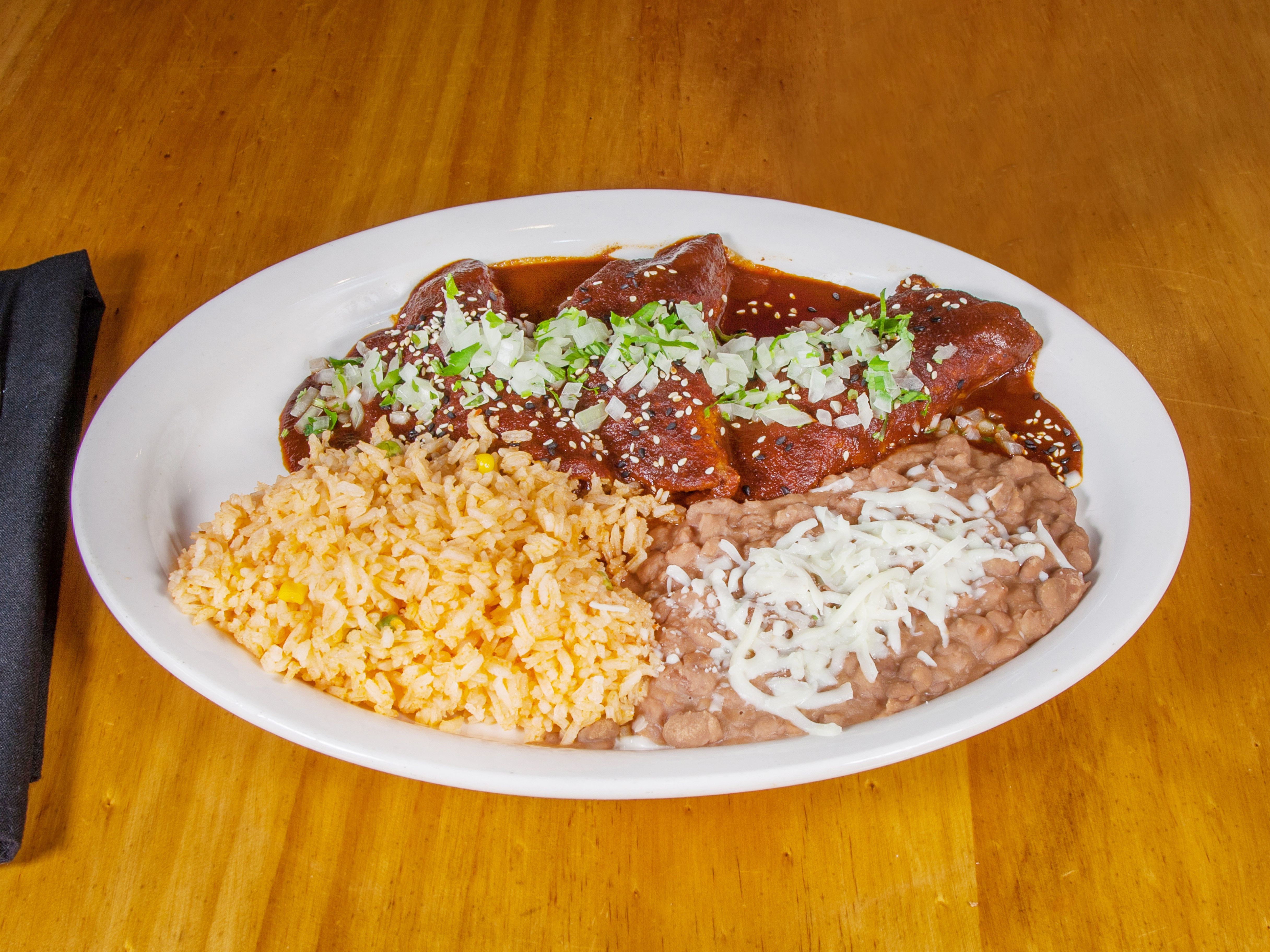 Order Enchiladas con Mole Coloradito Entree food online from Mexican Republic store, Forest Park on bringmethat.com