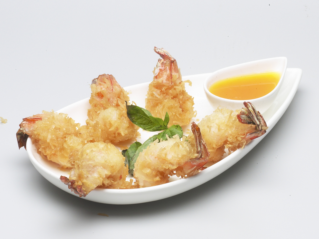 Order 6 Coconut Shrimp with Mango Sauce food online from Jacky's Galaxie store, Bristol on bringmethat.com