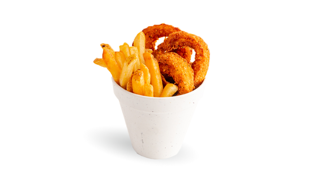 Order Side Onion Rings & French Fries (v) food online from Bareburger store, Brooklyn on bringmethat.com