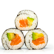 Order R06. Salmon Avacado Roll food online from Ten Ten Buffet Grill & Sushi store, Kalamazoo on bringmethat.com
