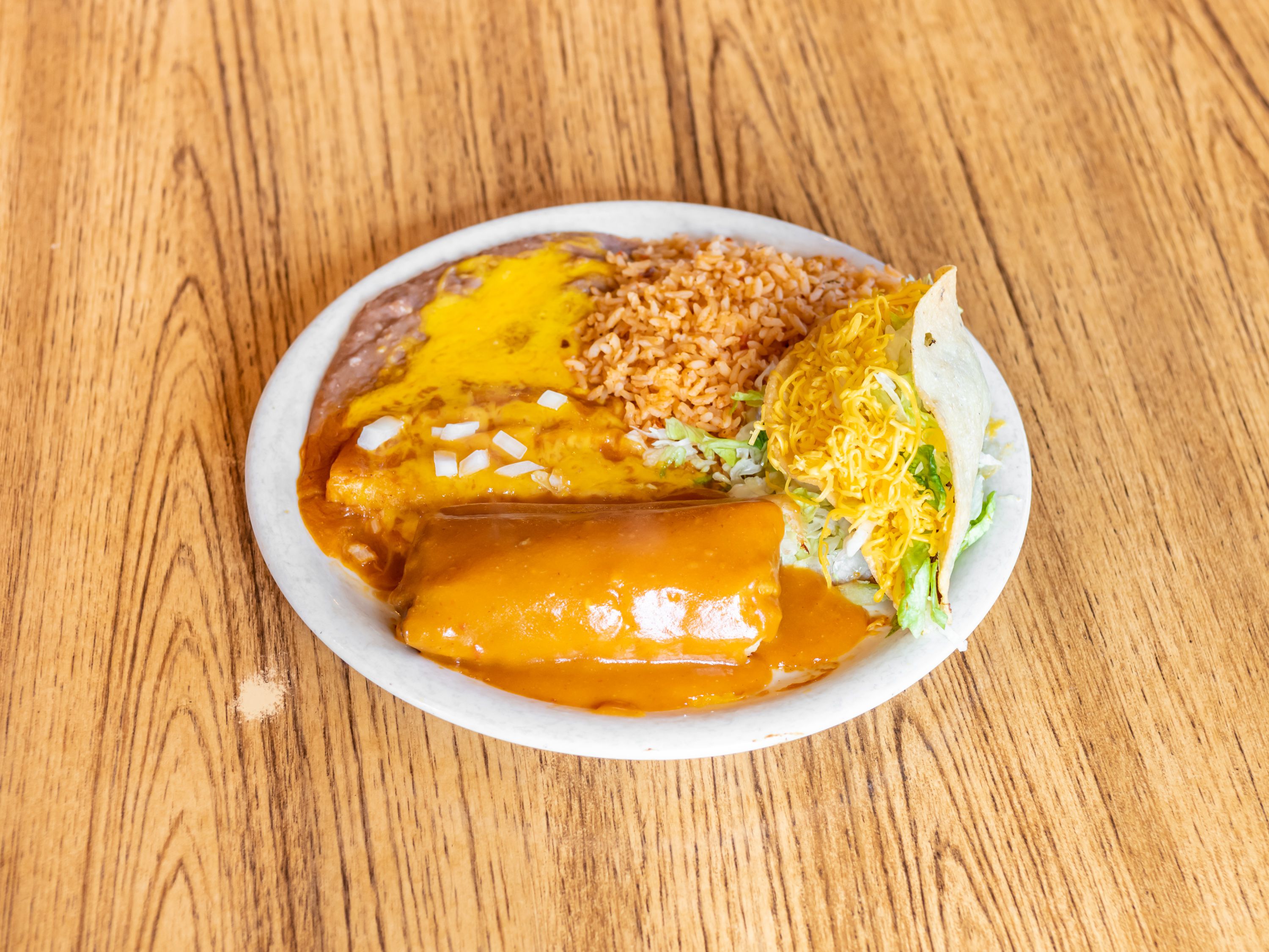 Order 2. Taco, Tamale, Enchilada, Beans and Rice Combo food online from Don Joses Mexican Foods store, Phoenix on bringmethat.com