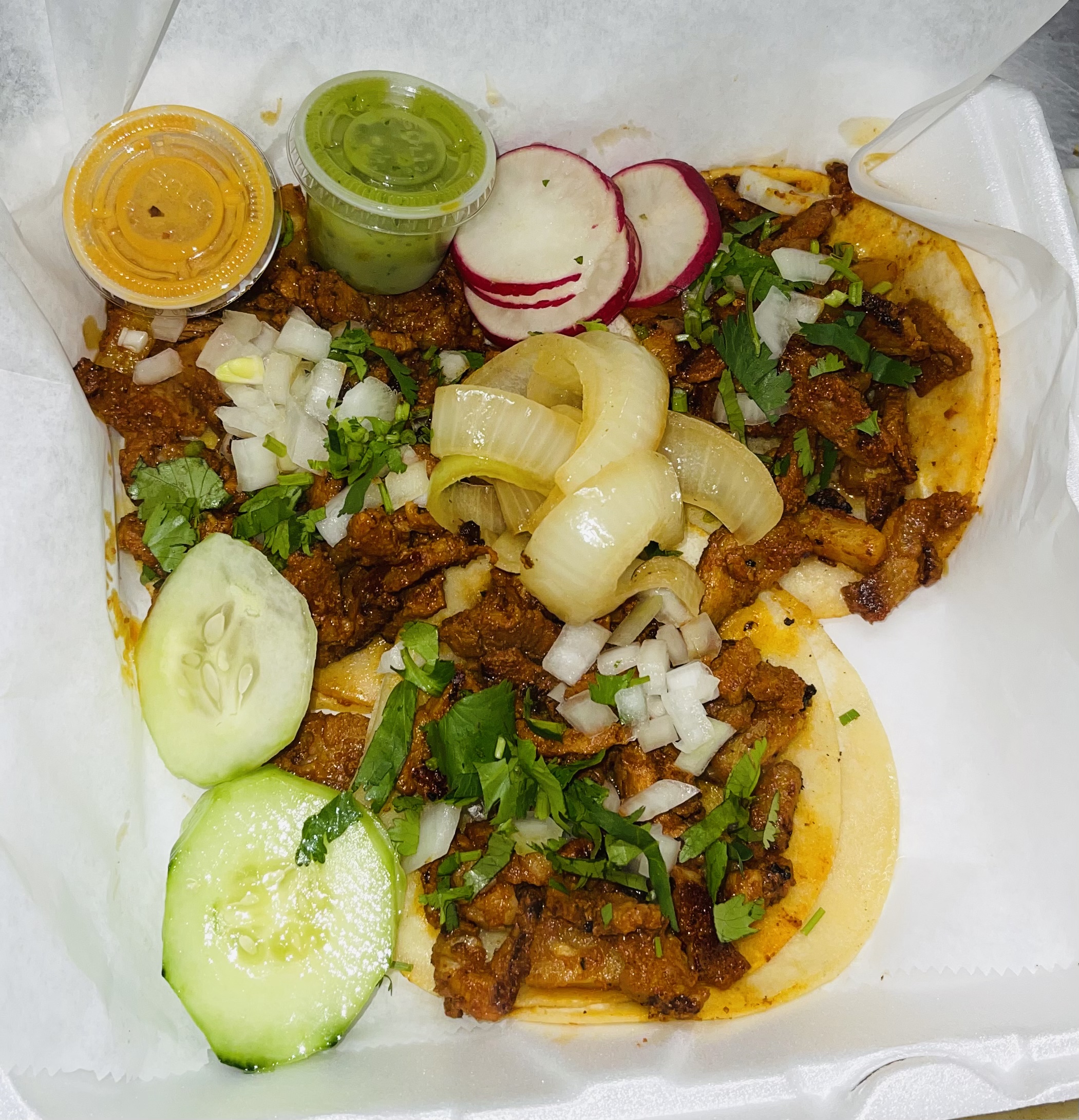 Order 3 Al Pastor Paisa Tacos food online from La Catrachita Food Truck store, Philadelphia on bringmethat.com