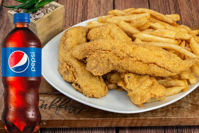 Order Whiting (3 pcs) , fries coleslaw & bread + (1 bottle) Beverage 20 oz food online from Hip Hop Fish & Chicken store, Clinton on bringmethat.com