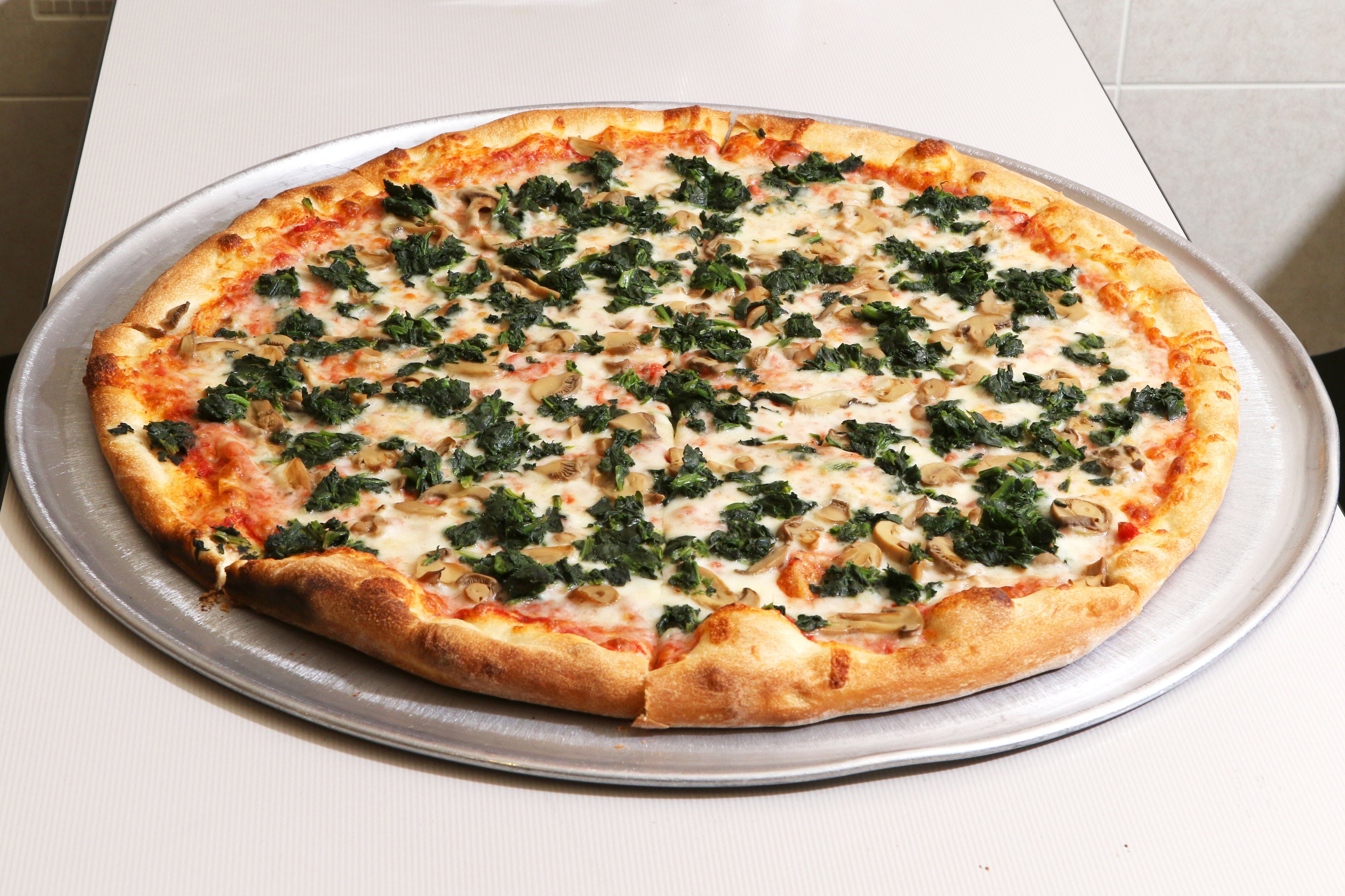 Order Spinach Pizza - Medium 14'' food online from Filippos Famous Pizza store, New Brunswick on bringmethat.com