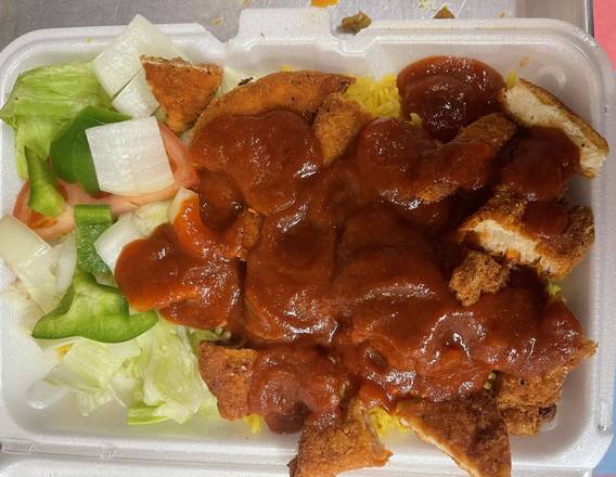 Order Chicken Cutlet Over Rice and Marinara Sauce food online from Kennedy Fried Chicken store, Monticello on bringmethat.com