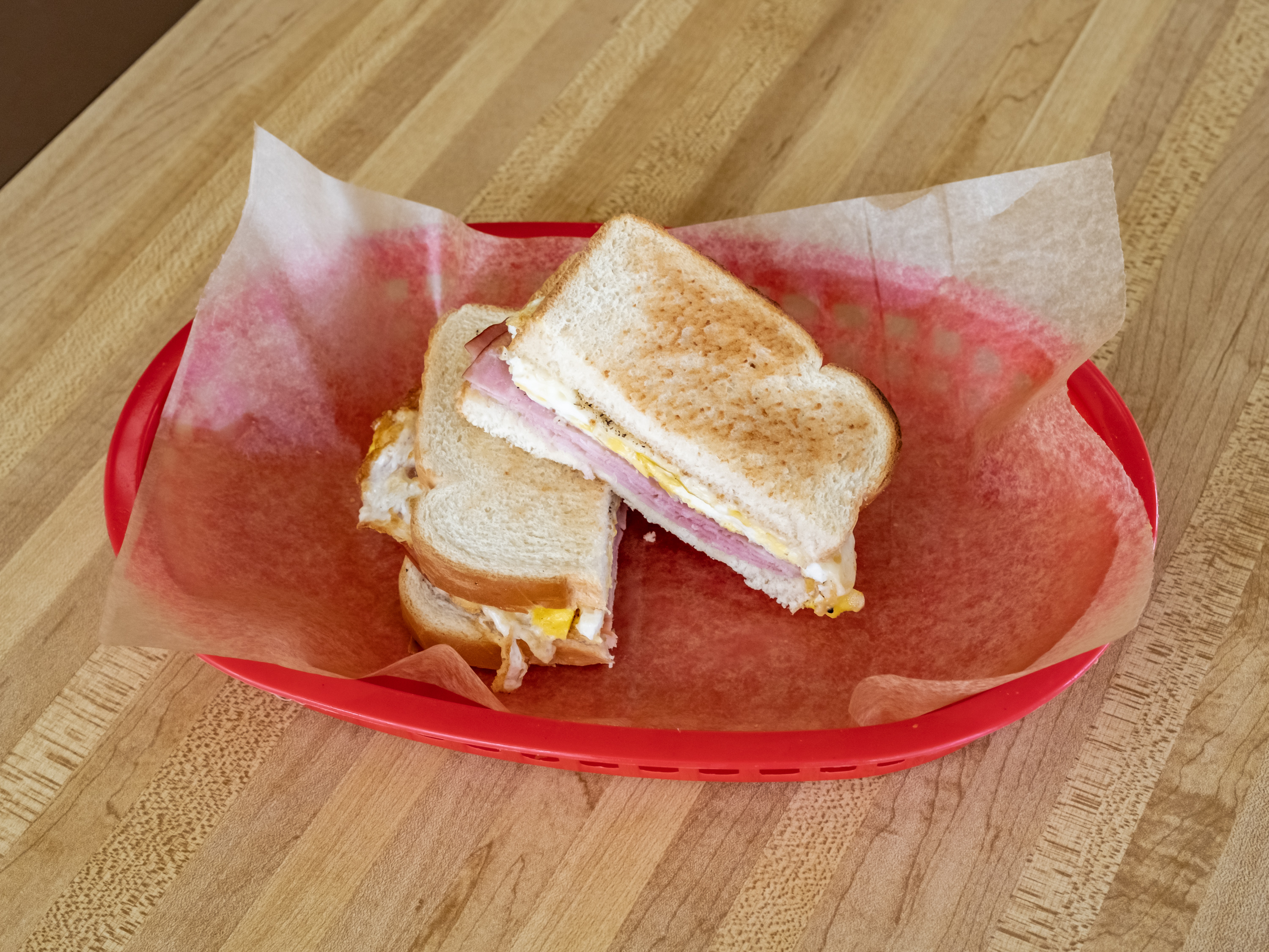 Order #19. Ham, Egg and cheese. Toast  food online from Donut Plus store, Orange on bringmethat.com