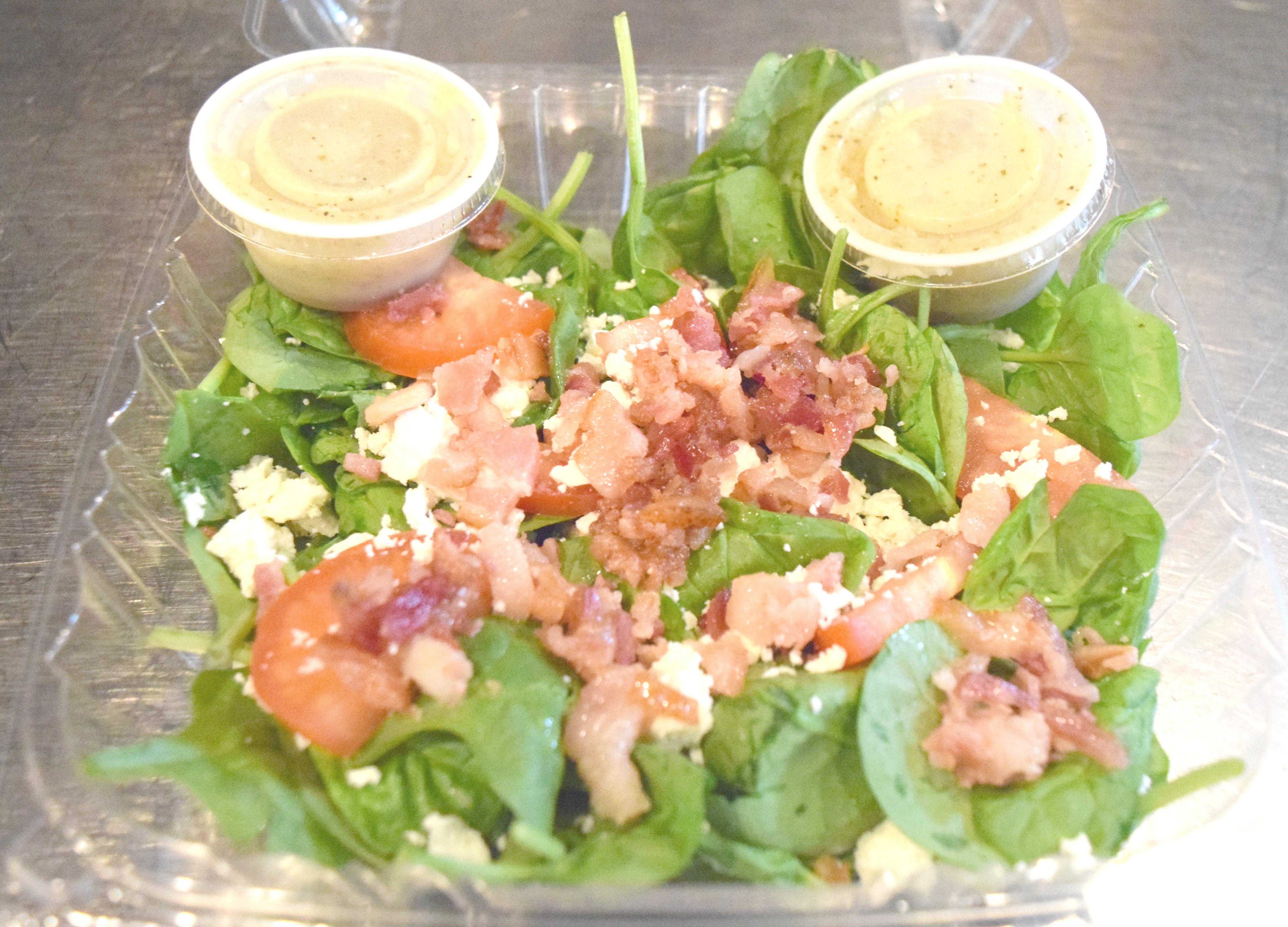 Order Spinach Bacon Salad - medium salad food online from Grant Central Pizza East store, Atlanta on bringmethat.com