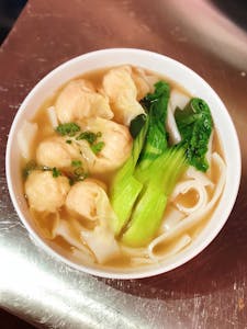 Order 67. Cantonese Wonton Rice Noodle Soup-云吞汤河粉 food online from Tasty Cafe Restaurant store, Davie on bringmethat.com