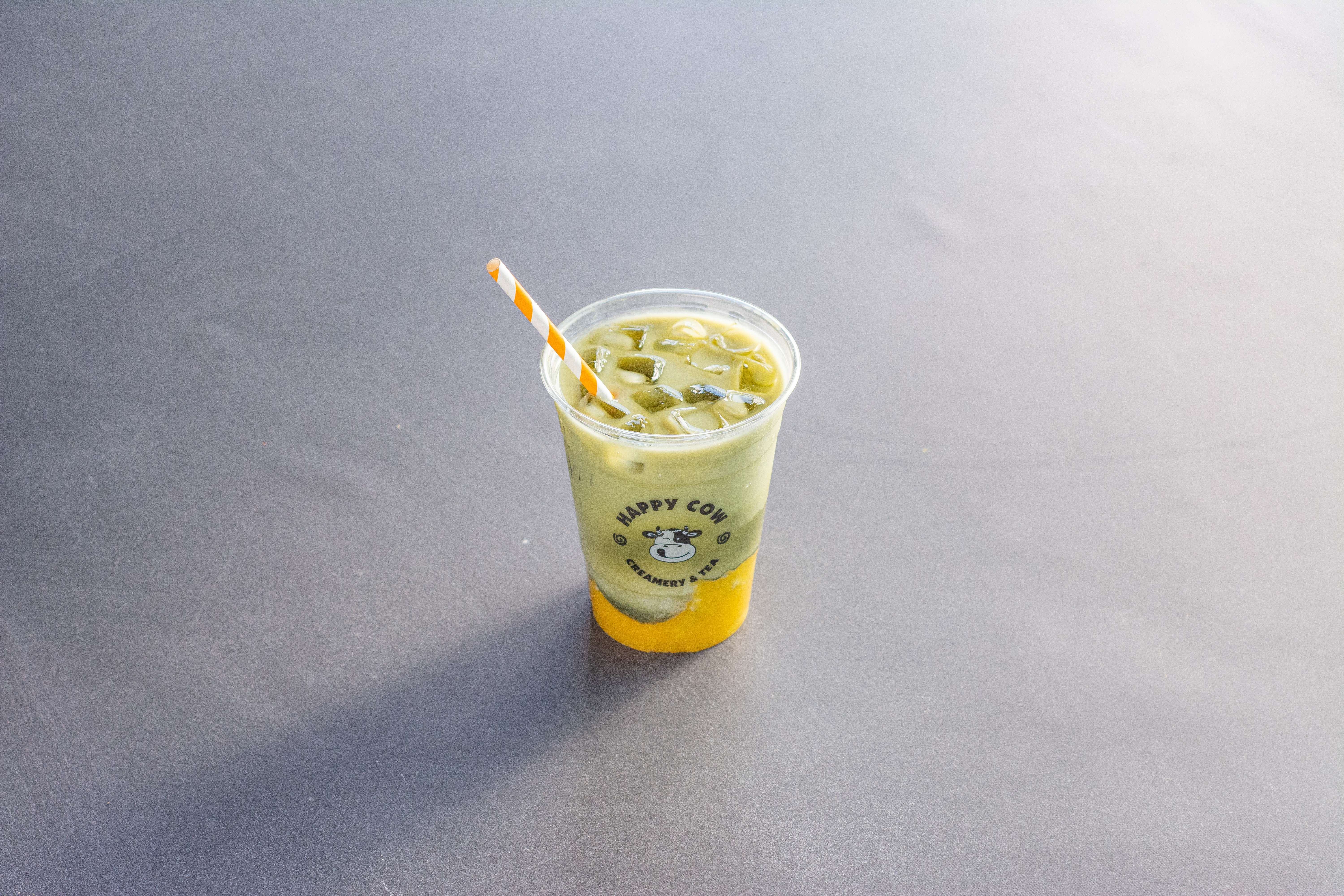 Order Mango Matcha Latte food online from Happy Cow Creamery & Tea store, San Francisco on bringmethat.com