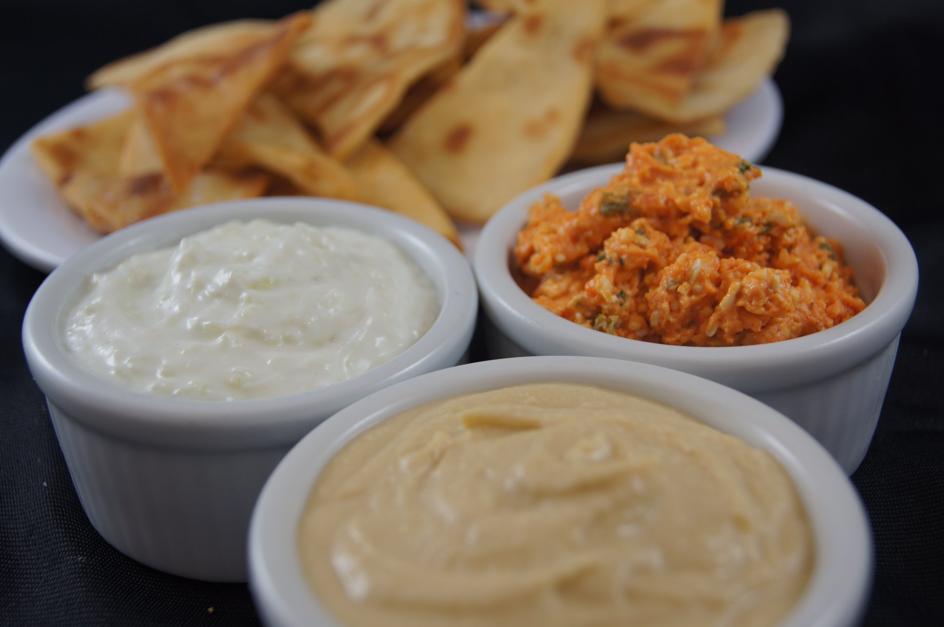 Order Pita Chips with All 3 Dips food online from Kalamata Greek Grill - Royal Oak - Take Out store, Royal Oak on bringmethat.com