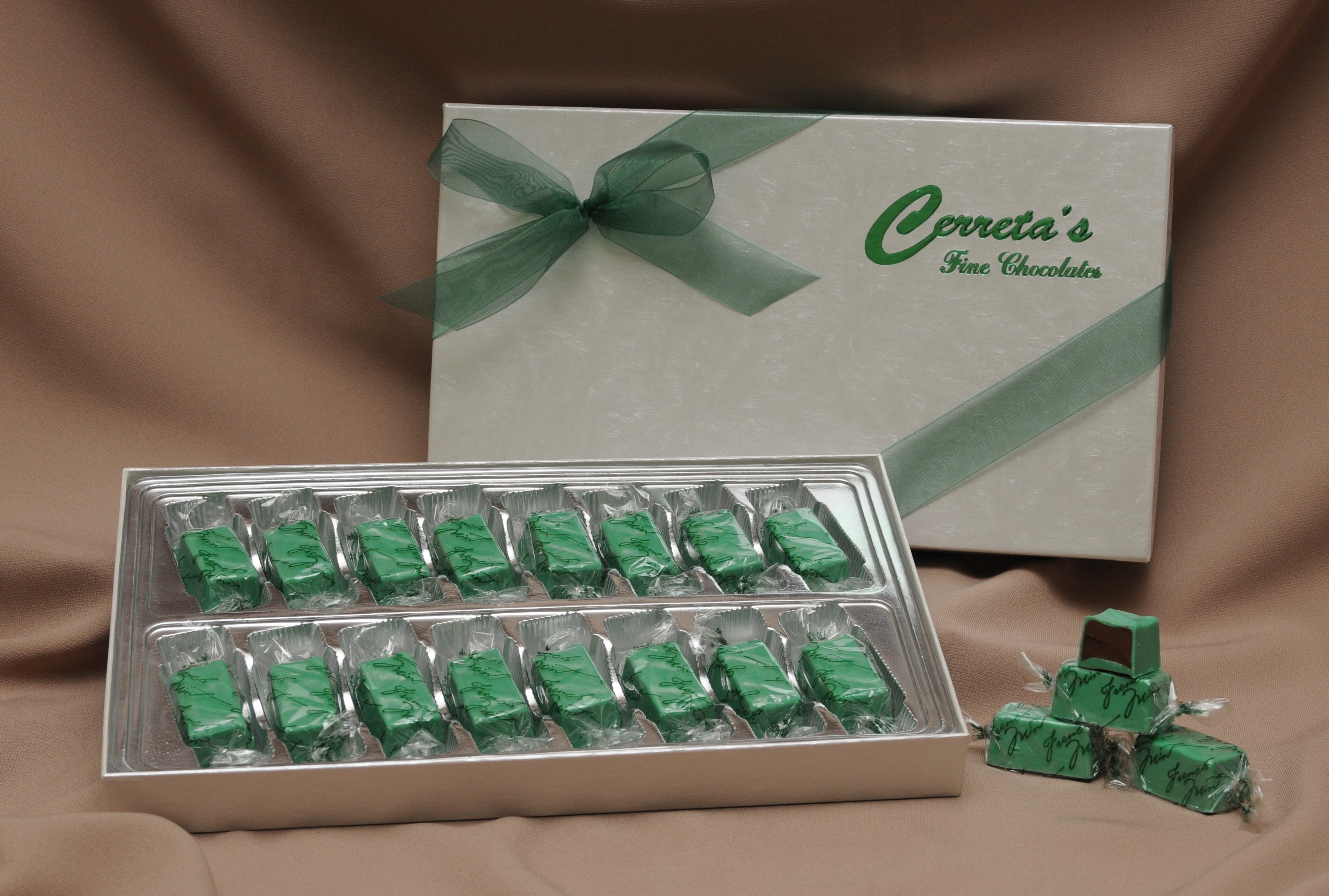 Order French Mint White Box food online from Cerreta Fine Chocolates store, Glendale on bringmethat.com