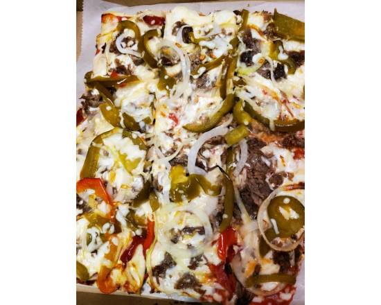 Order 6 Philly Cheesesteak Pizza food online from Marianaccis Restaurant store, West Wyoming on bringmethat.com