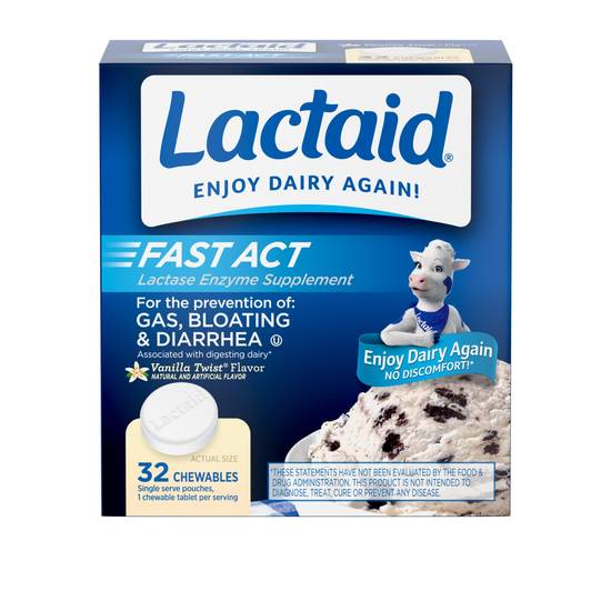Order Lactaid Fast Act Lactose Relief Chewables Vanilla (32 ct) food online from Rite Aid store, Willard on bringmethat.com