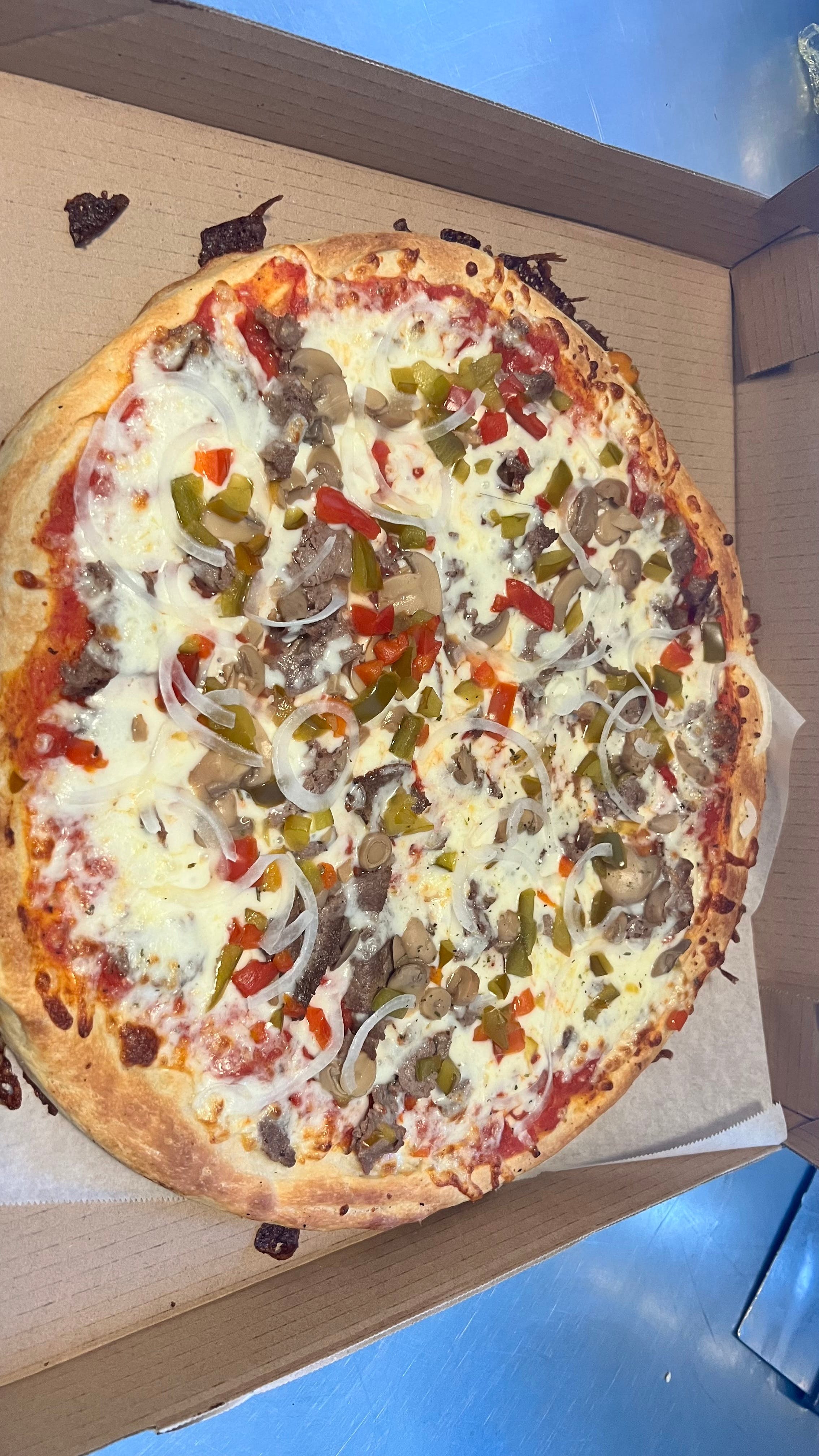 Order Special Cheesesteak Pizza - Small 12'' food online from Dals Pizza store, Trevorton on bringmethat.com