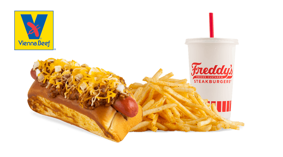 Order Chili Cheese Dog Combo food online from Freddy's Frozen Custard & Steakburgers store, Omaha on bringmethat.com