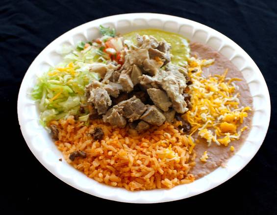Order #14 Carnitas Plate food online from Arsenio's Mexican Food #1 store, Clovis on bringmethat.com
