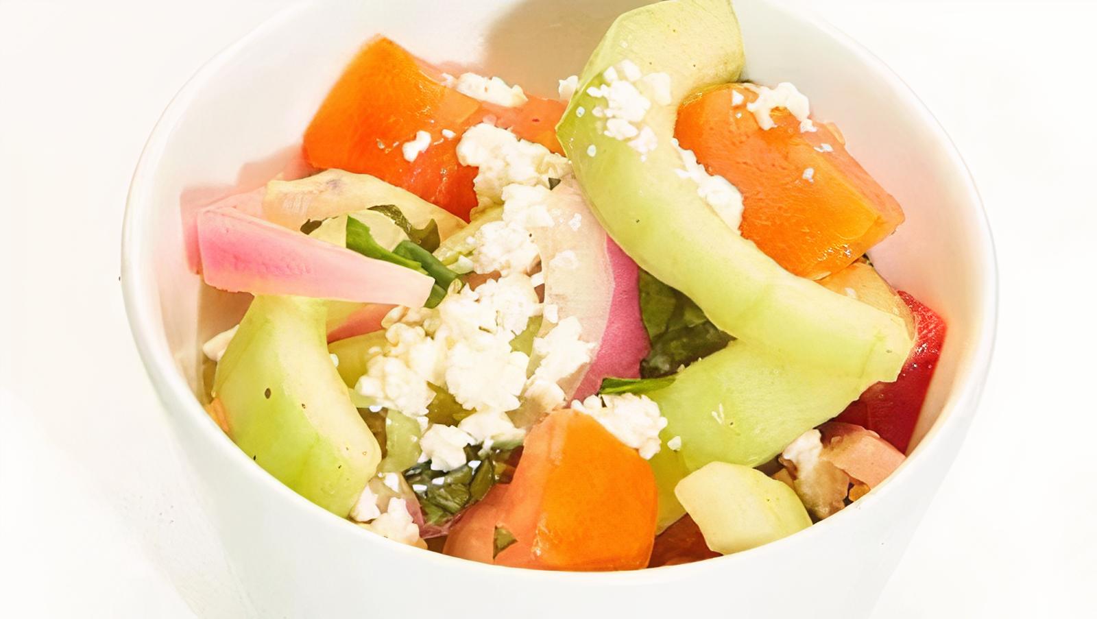 Order Side of Tomato-Cucumber Salad food online from Taziki Mediterranean Cafe store, Alpharetta on bringmethat.com