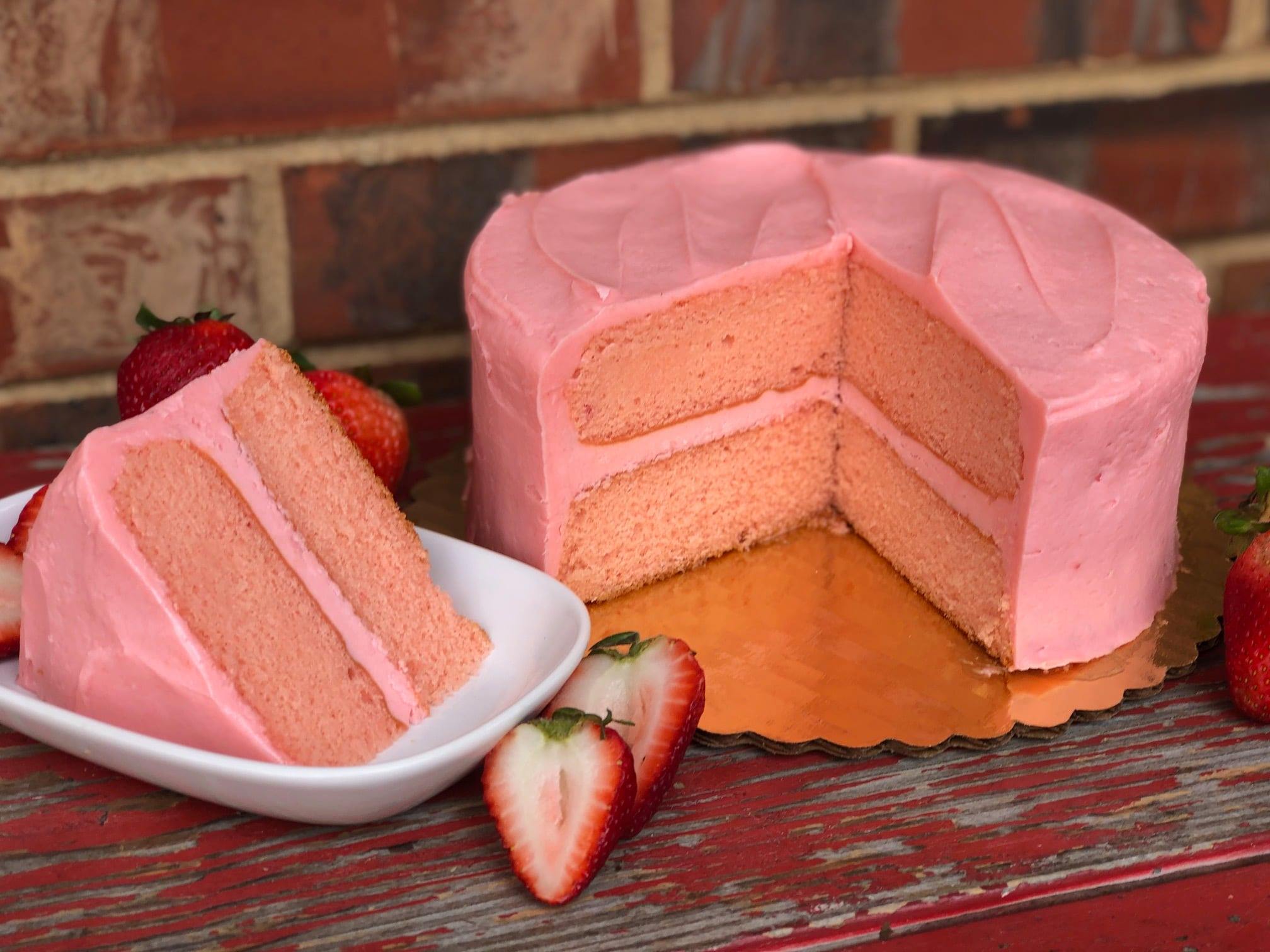 Order Strawberry Supreme Cake food online from Mcentyre's Bakery store, Dallas on bringmethat.com
