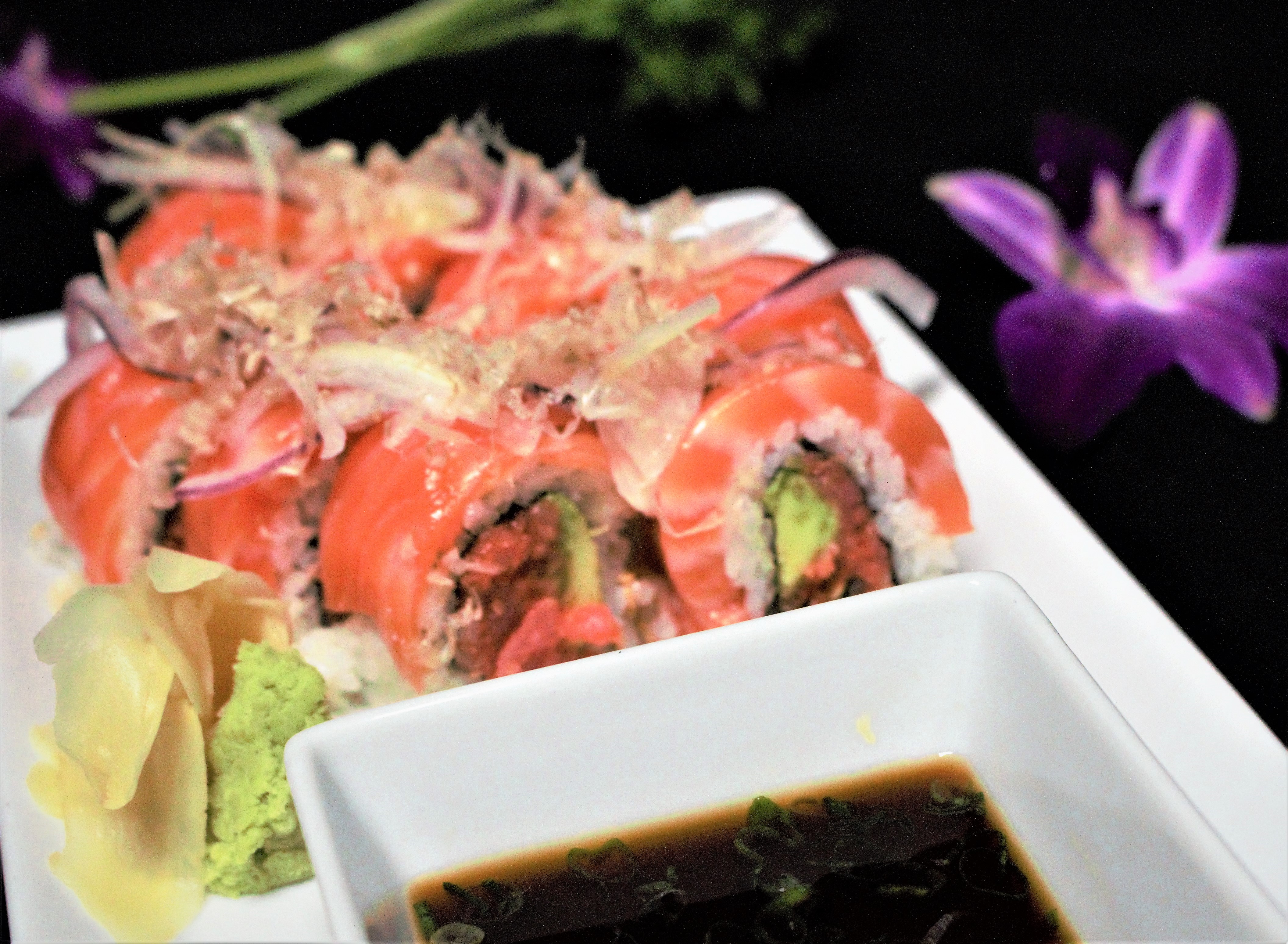 Order Hairy Salmon Roll food online from Cafe De Thai & Sushi store, Oceanside on bringmethat.com