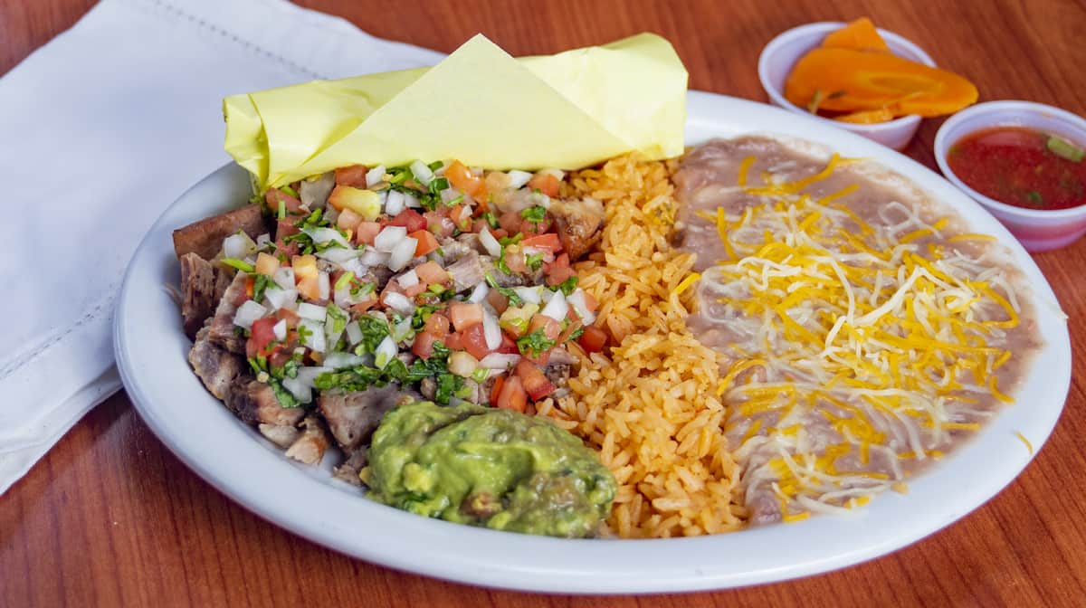 Order Carnitas Plate Special food online from Great Mex store, Newport Beach on bringmethat.com