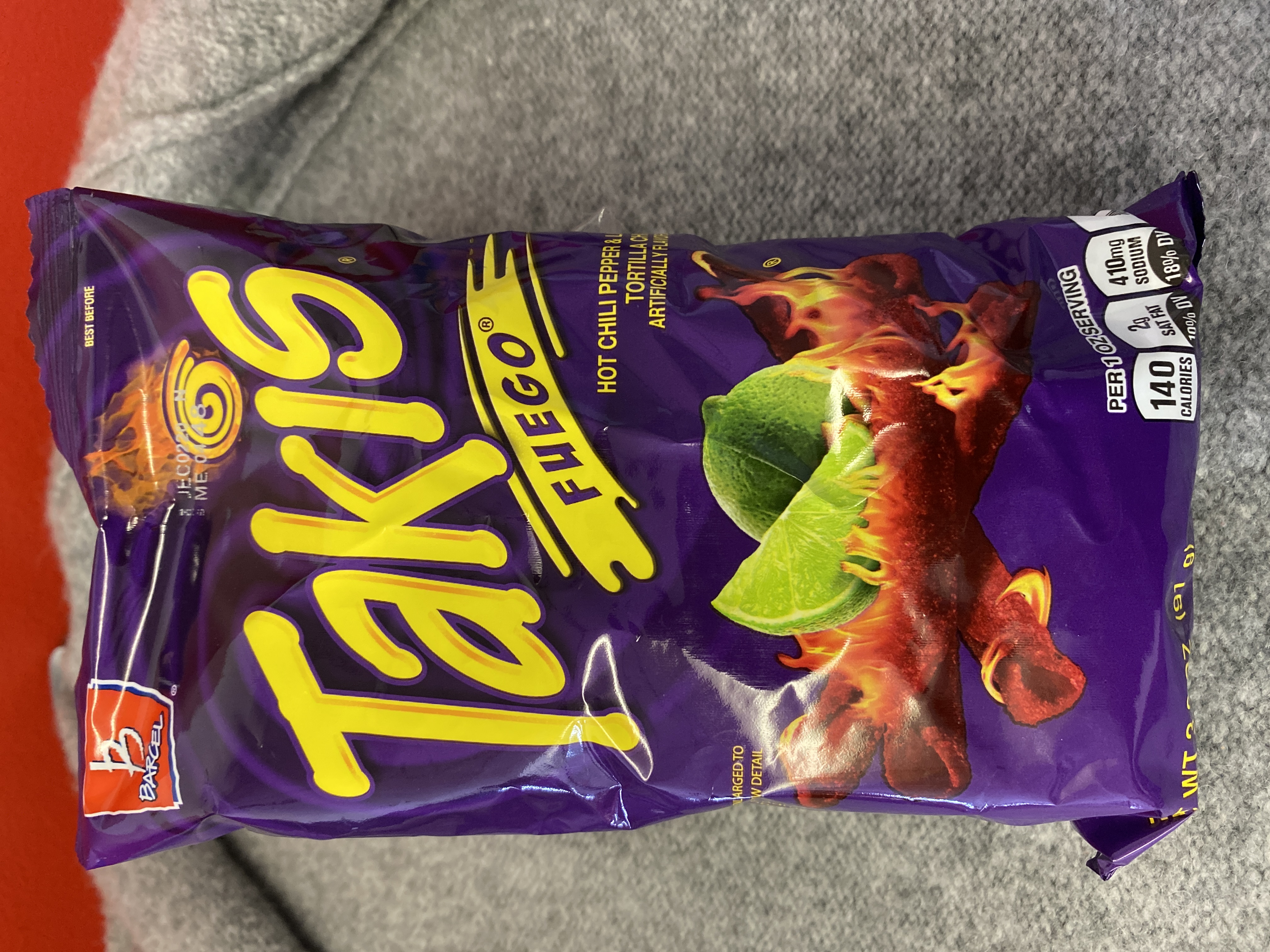 Order 3.2 oz. Barcel Takis Fuego Hot Chili Pepper and Lime Corn Snacks food online from Just Dash It store, Englewood on bringmethat.com