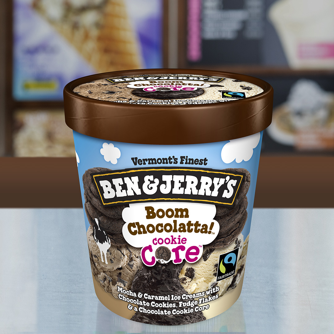 Order Boom Chocolatta Cookie Core Pre-Packaged Pint food online from Ben & Jerry store, Manchester on bringmethat.com