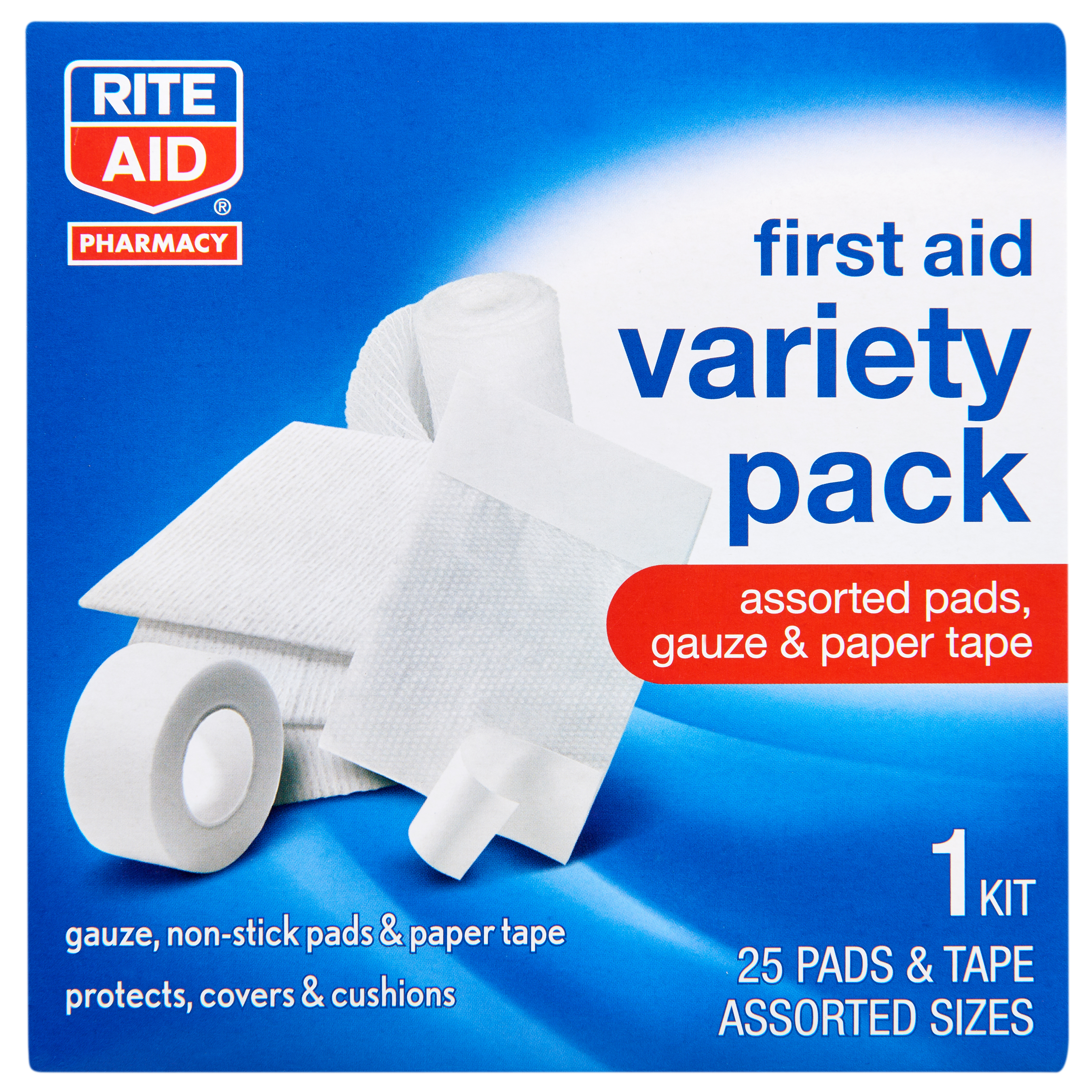 Order Rite Aid First Aid Gauze Pads, Variety Pack - Includes 25 Assorted Gauze Pads & Tape food online from Rite Aid store, Aston on bringmethat.com