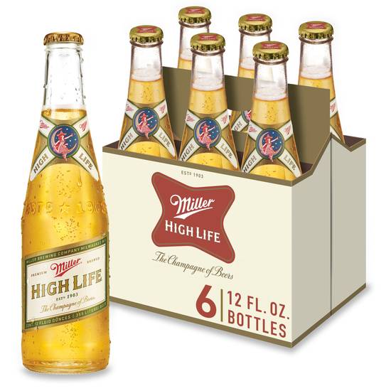 Order Miller High Life American Lager Beer, 4.6% Abv - Pack Of 6 food online from Red Roof Market store, Lafollette on bringmethat.com