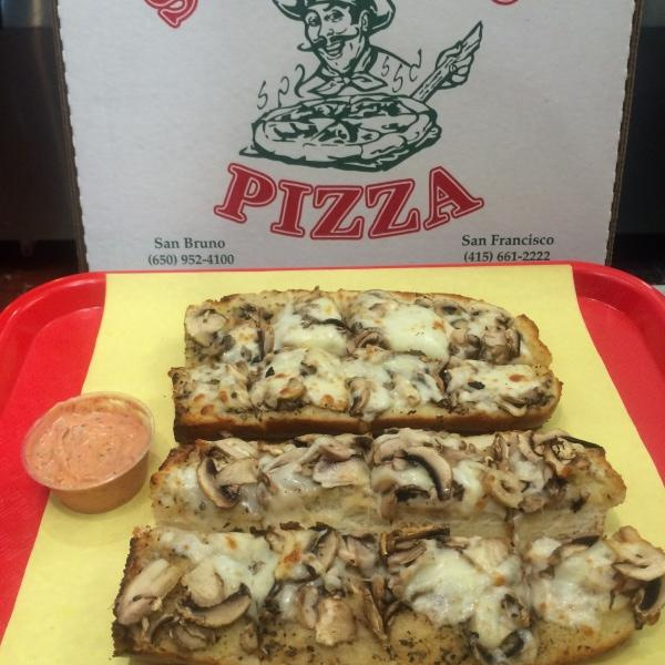 Order Garlic Bread with Mushrooms food online from Seniores Pizza store, San Mateo on bringmethat.com