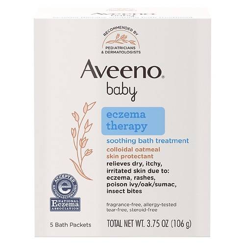 Order Aveeno Baby Eczema Therapy Soothing Bath Treatment, Oatmeal Fragrance-Free, Single Use Packets - 3.75 oz x 5 pack food online from Walgreens store, Tucson on bringmethat.com