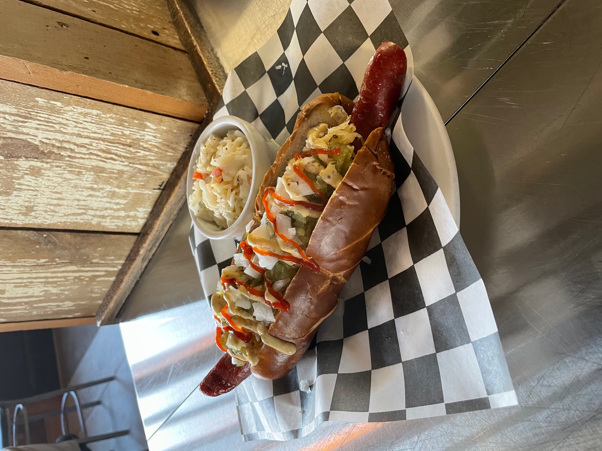 Order Smoked Footlong Frankfurter food online from 18 Hands Ale Haus store, Fond du Lac on bringmethat.com