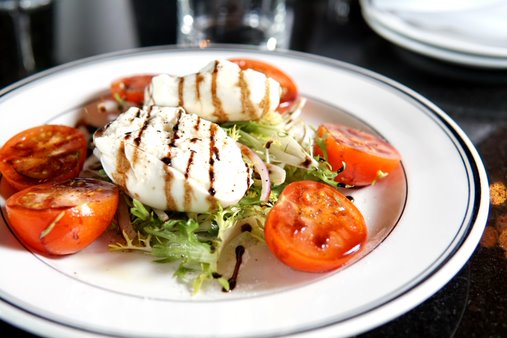 Order Burrata & Vine Ripe Tomatoes food online from The Grill on the Alley store, San Jose on bringmethat.com