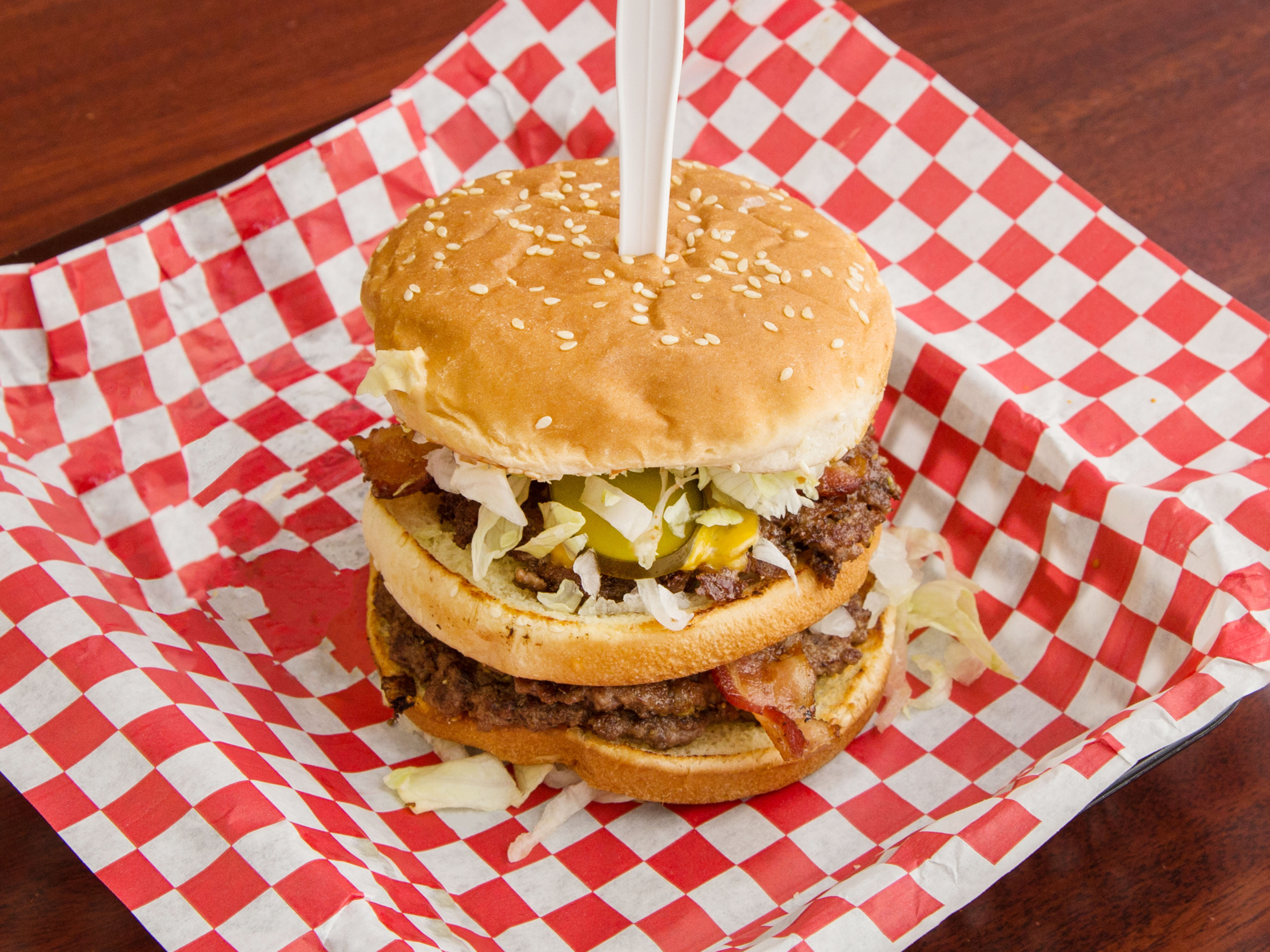 Order Big Mack "Inaw" Burger food online from Detroit Coney Grill store, Phoenix on bringmethat.com