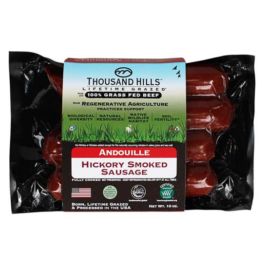 Order Thousand Hills Grassfed Beef Andouille Hickory Smoked Sausage 10oz food online from Everyday Needs by Gopuff store, Chicago on bringmethat.com