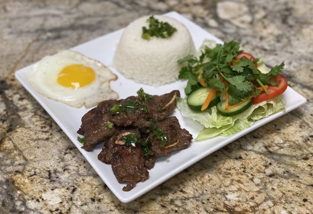 Order Grilled Korean BBQ Beef Ribs with Broken Rice (com tam suon bo Dai Han nuong) food online from 102 Pho & Banh Mi store, Okemos on bringmethat.com