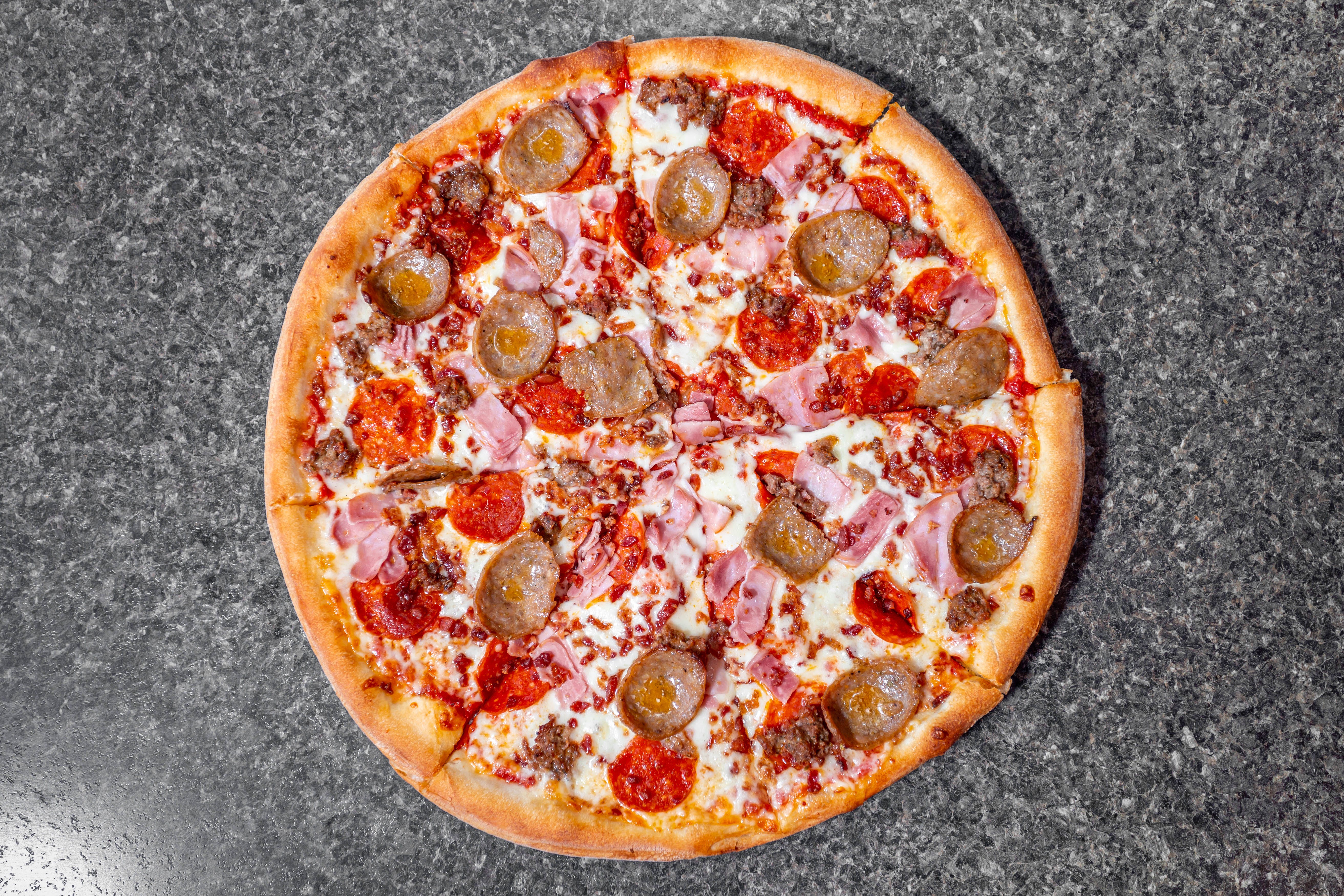 Order Meat Lover's Pizza - Small 12'' food online from Verrazzanos New York Pizza store, Clearwater on bringmethat.com