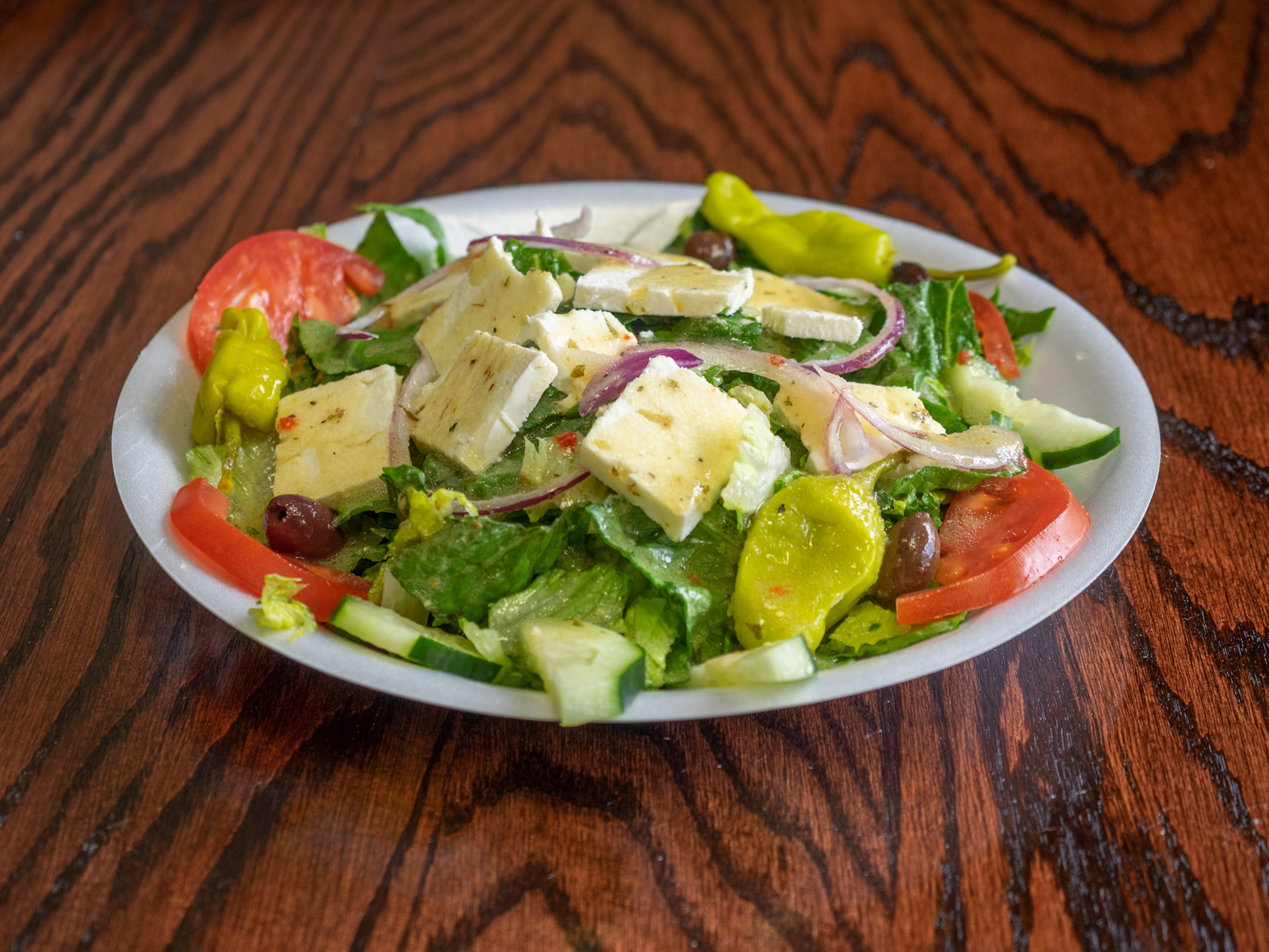 Order Greek Salad food online from Caesars Mediterranean Grill store, Greenville on bringmethat.com