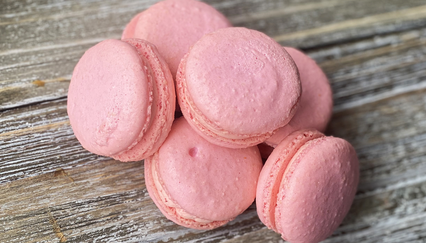 Order Strawberry Macarons food online from Blue Sheep Bake Shop store, Somerville on bringmethat.com