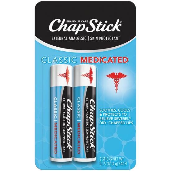 Order ChapStick Classic Skin Protectant Lip Balm Medicated (0.15 oz x 2 ct oz) food online from Rite Aid store, Mount Vernon on bringmethat.com