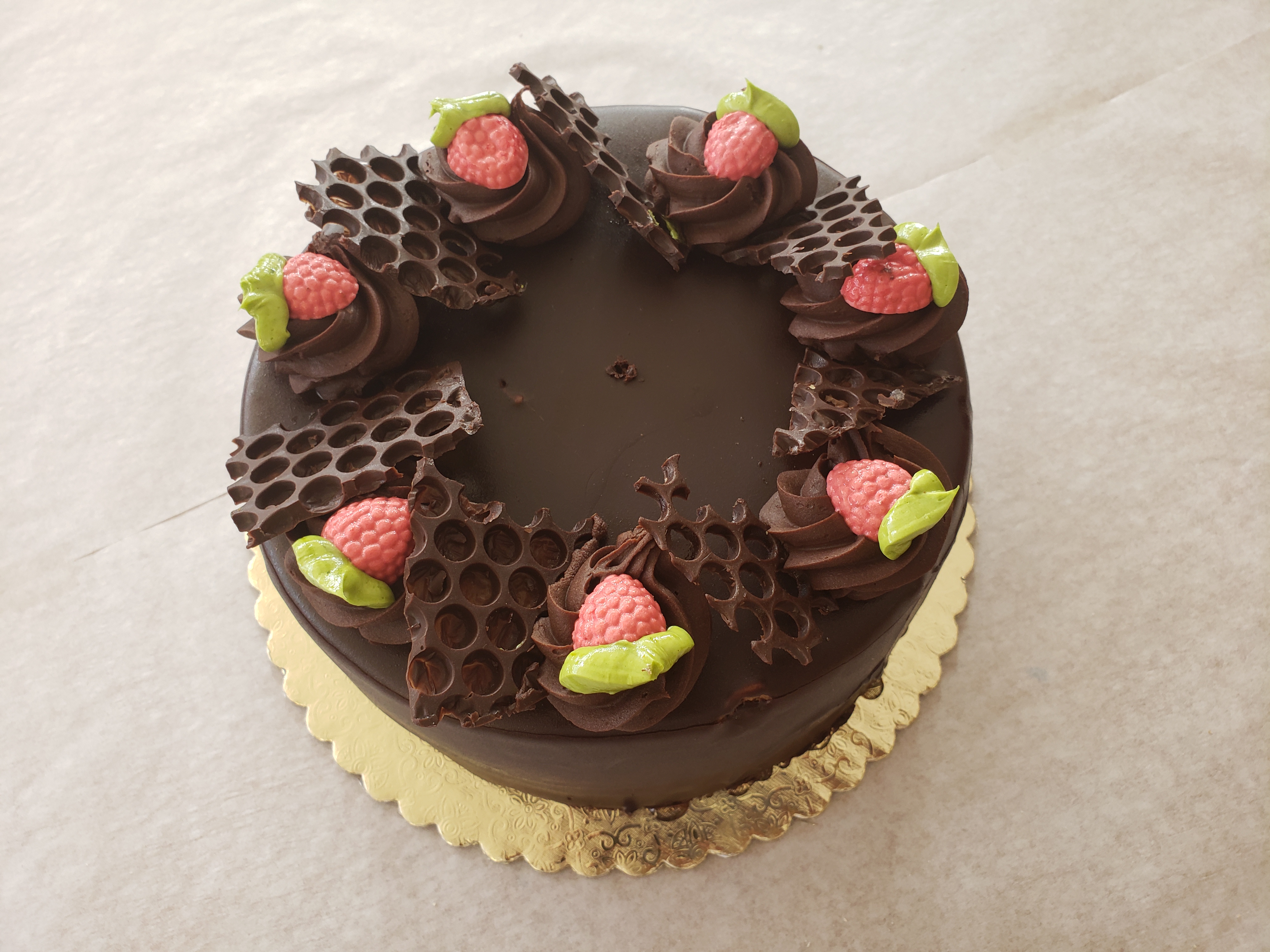 Order Chocolate Raspberry Cake food online from Vienna Pastry store, Los Angeles on bringmethat.com