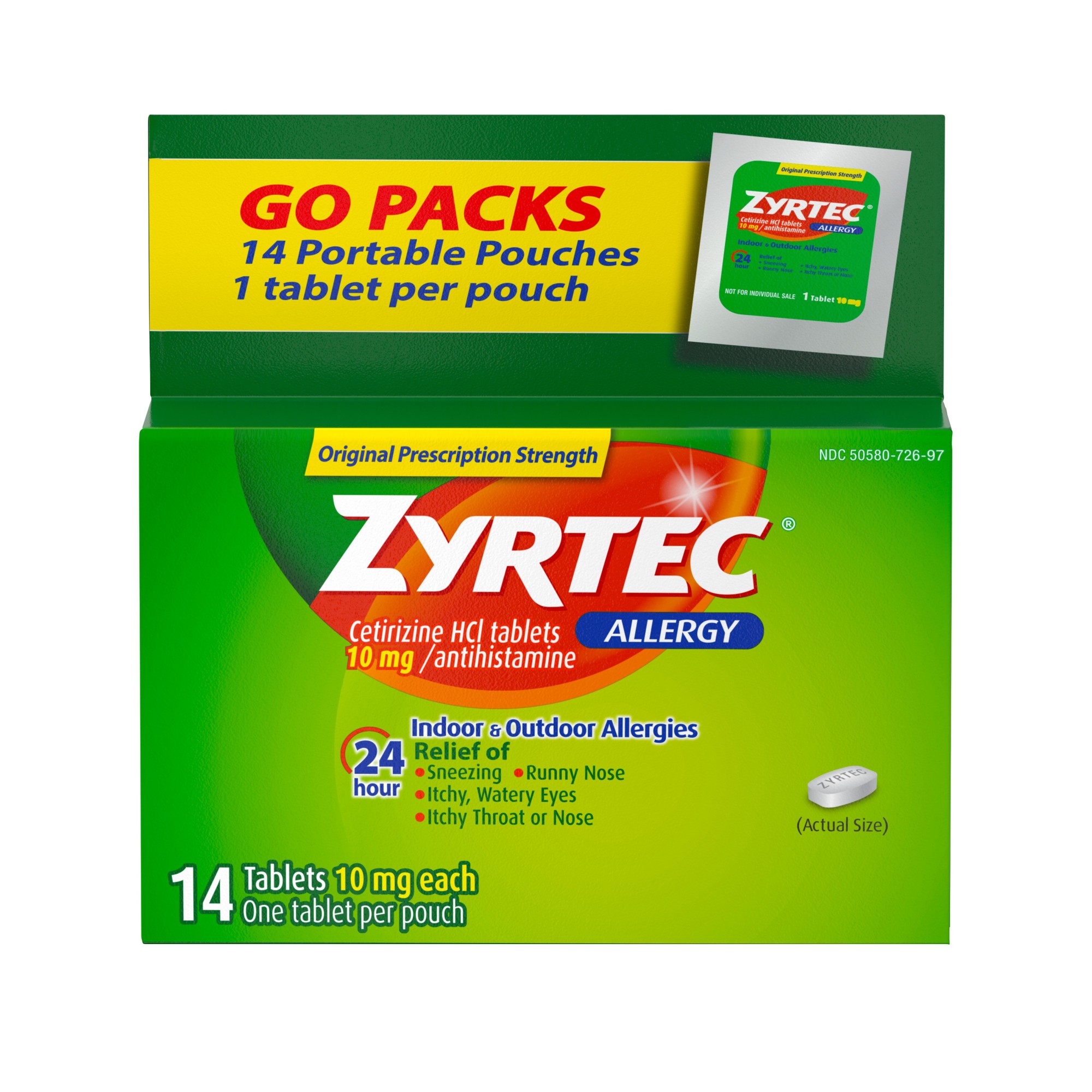Order Zyrtec 24 Hour Allergy Relief Tablets - 10mg, 14 ct food online from Rite Aid store, MILLER PLACE on bringmethat.com