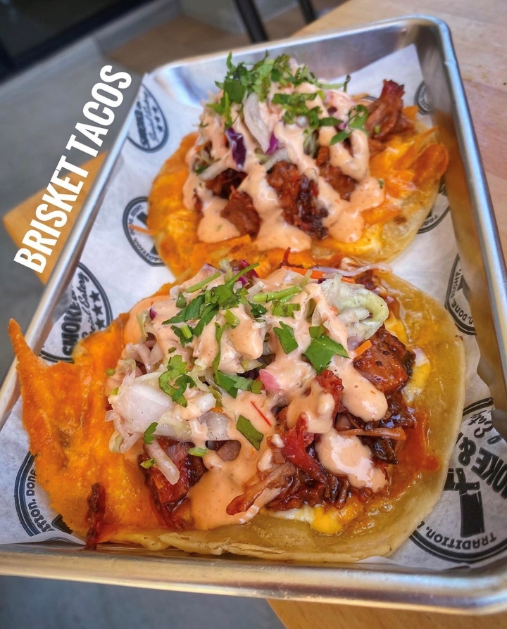 Order Brisket Tacos food online from Smoke & Fire Social Eatery store, La Habra on bringmethat.com