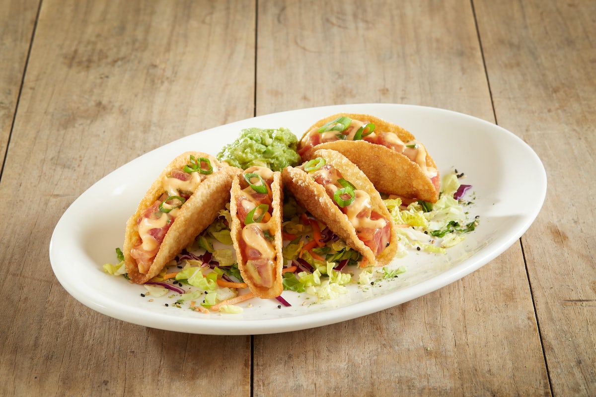 Order Ahi Poke Tacos* food online from Bj Restaurant & Brewhouse store, Lewisville on bringmethat.com