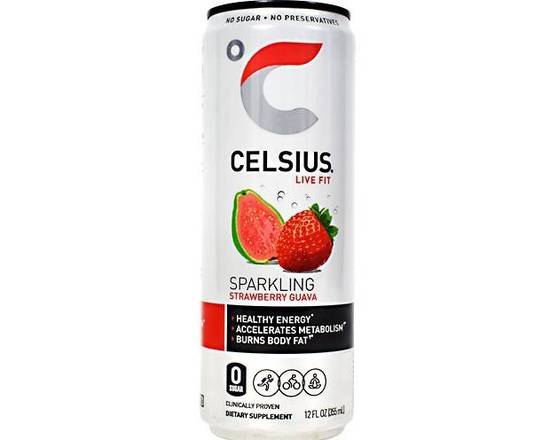 Order Celsius Sparkling Strawberry Guava  food online from Fialkoff Kosher Pizza store, Lawrence on bringmethat.com