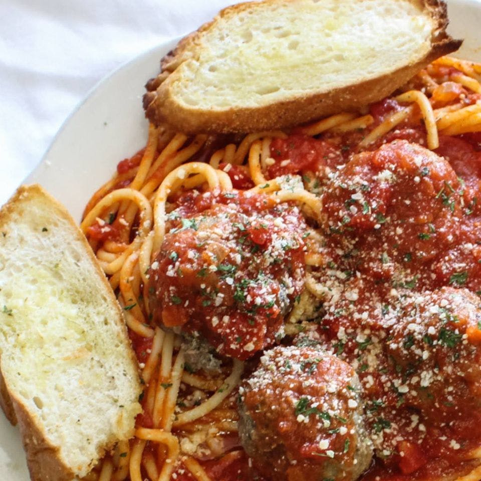 Order Pasta with Homemade Meatballs - Entree food online from Sal's Famous New York Pizza - Portsmouth store, Portsmouth on bringmethat.com