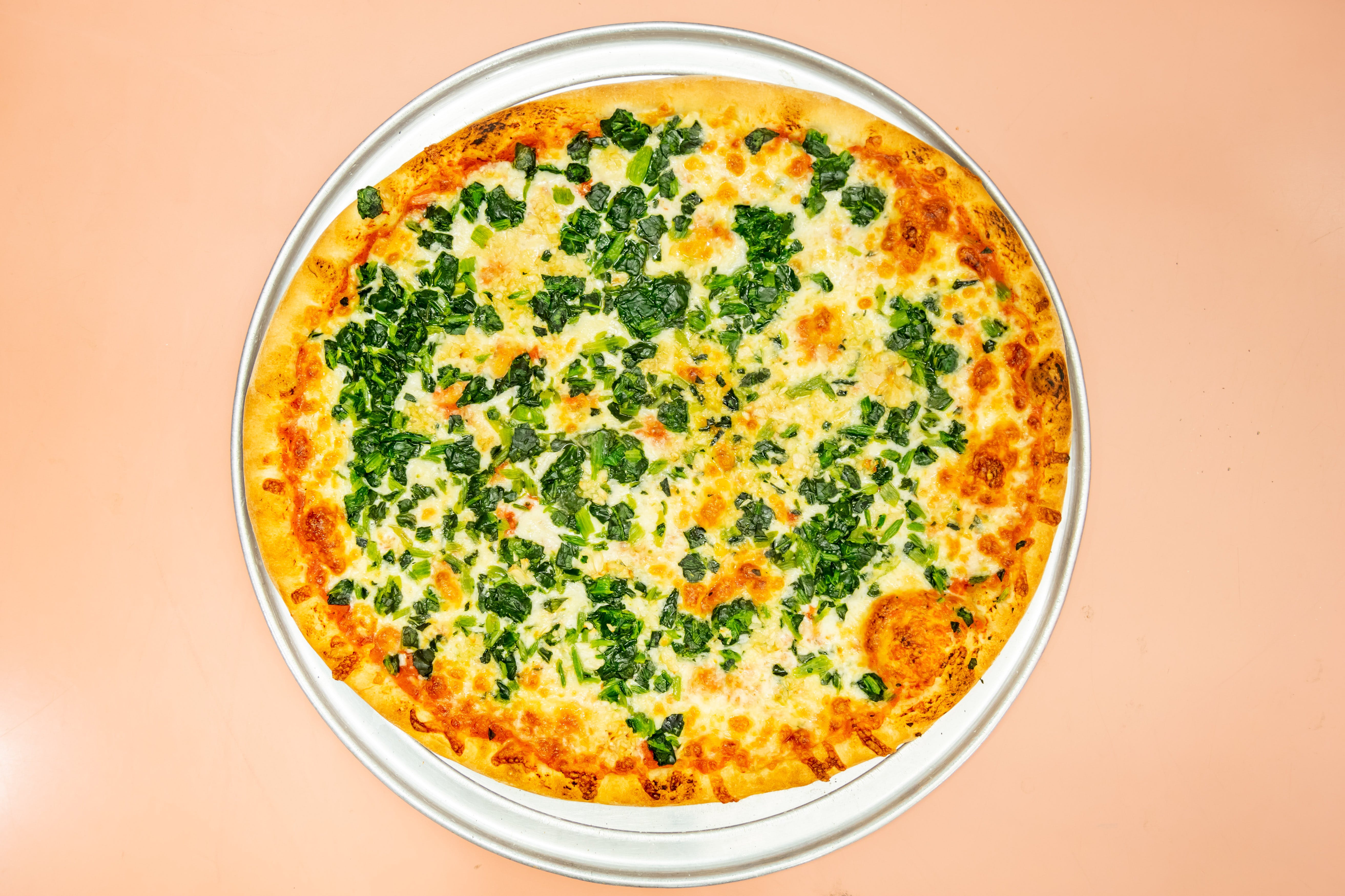 Order White Pizza with Spinach - Small food online from Angelo's Pizza store, Bloomfield on bringmethat.com