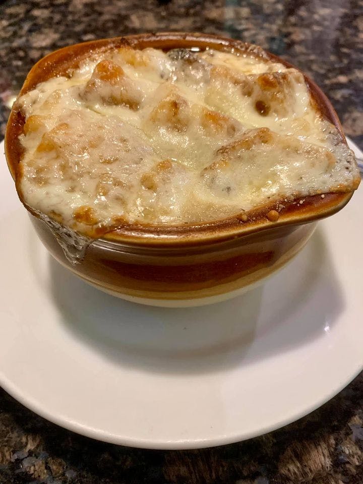 Order French Onion Soup - Cup food online from Two Chefs Pizza store, Arlington on bringmethat.com