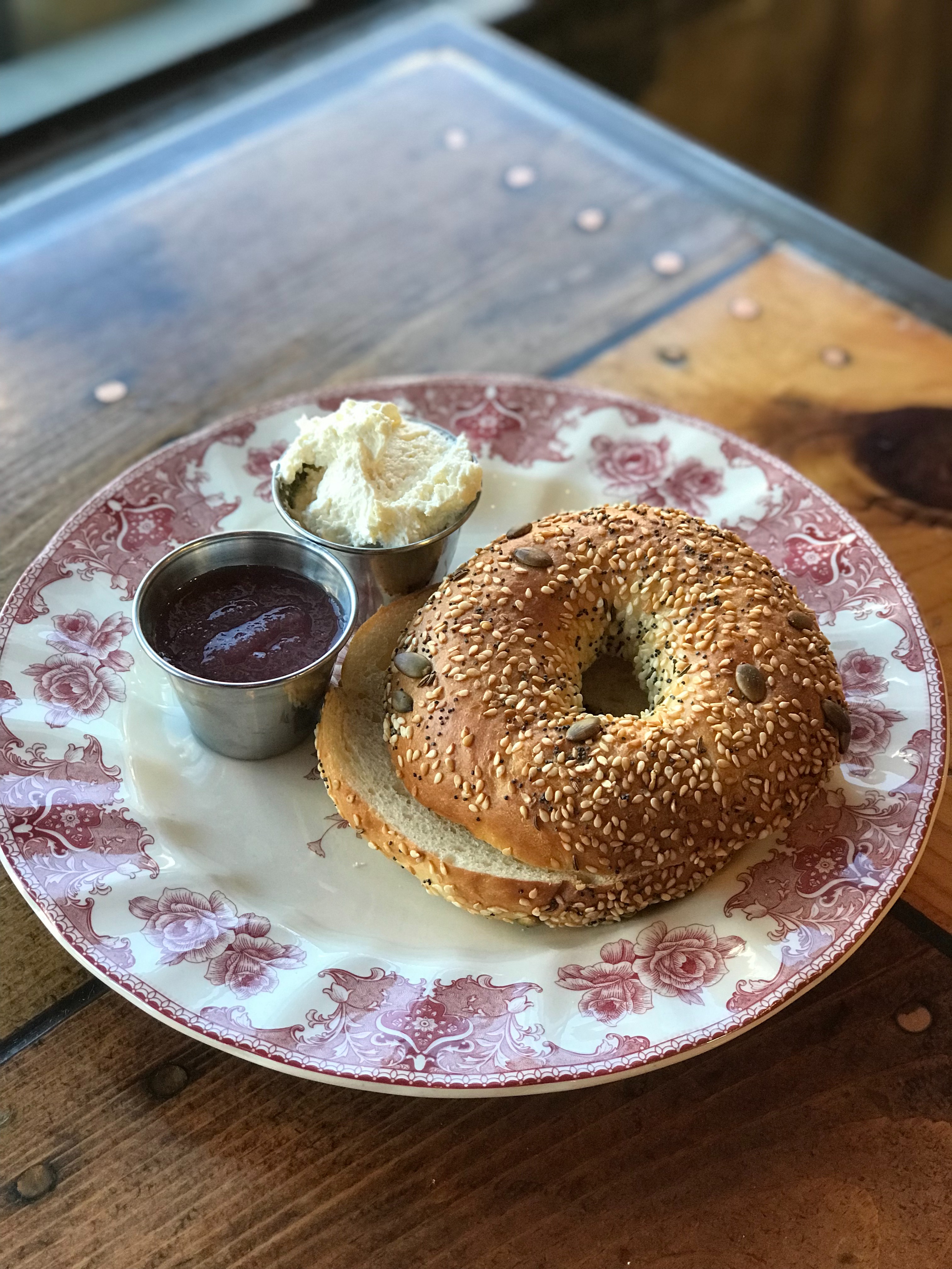 Order Seeded Bagel With Cream Cheese and Jam | Breakfast food online from Paper or Plastik store, Los Angeles on bringmethat.com
