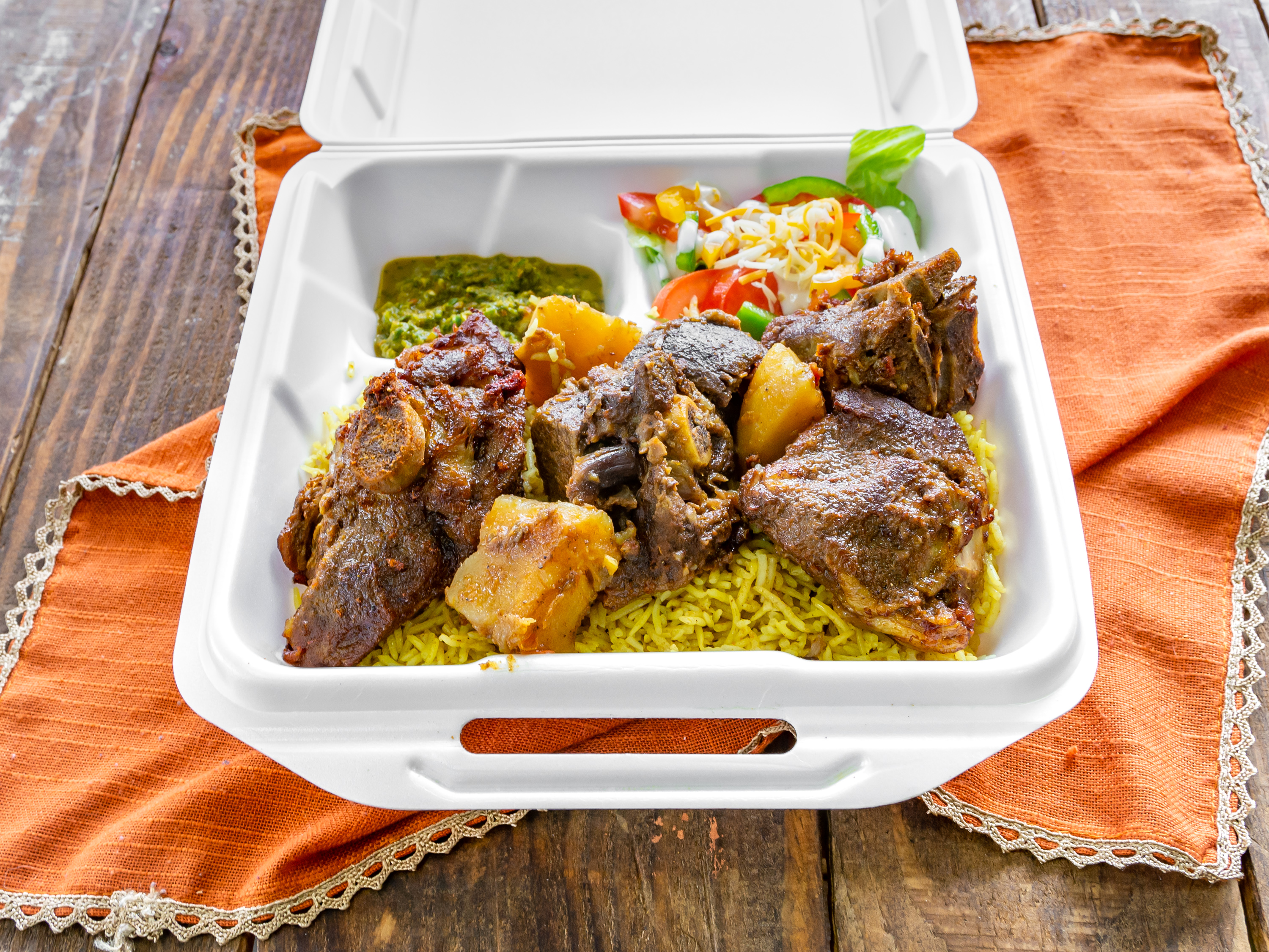 Order Lamb with Rice Plate food online from International food market store, Jackson on bringmethat.com