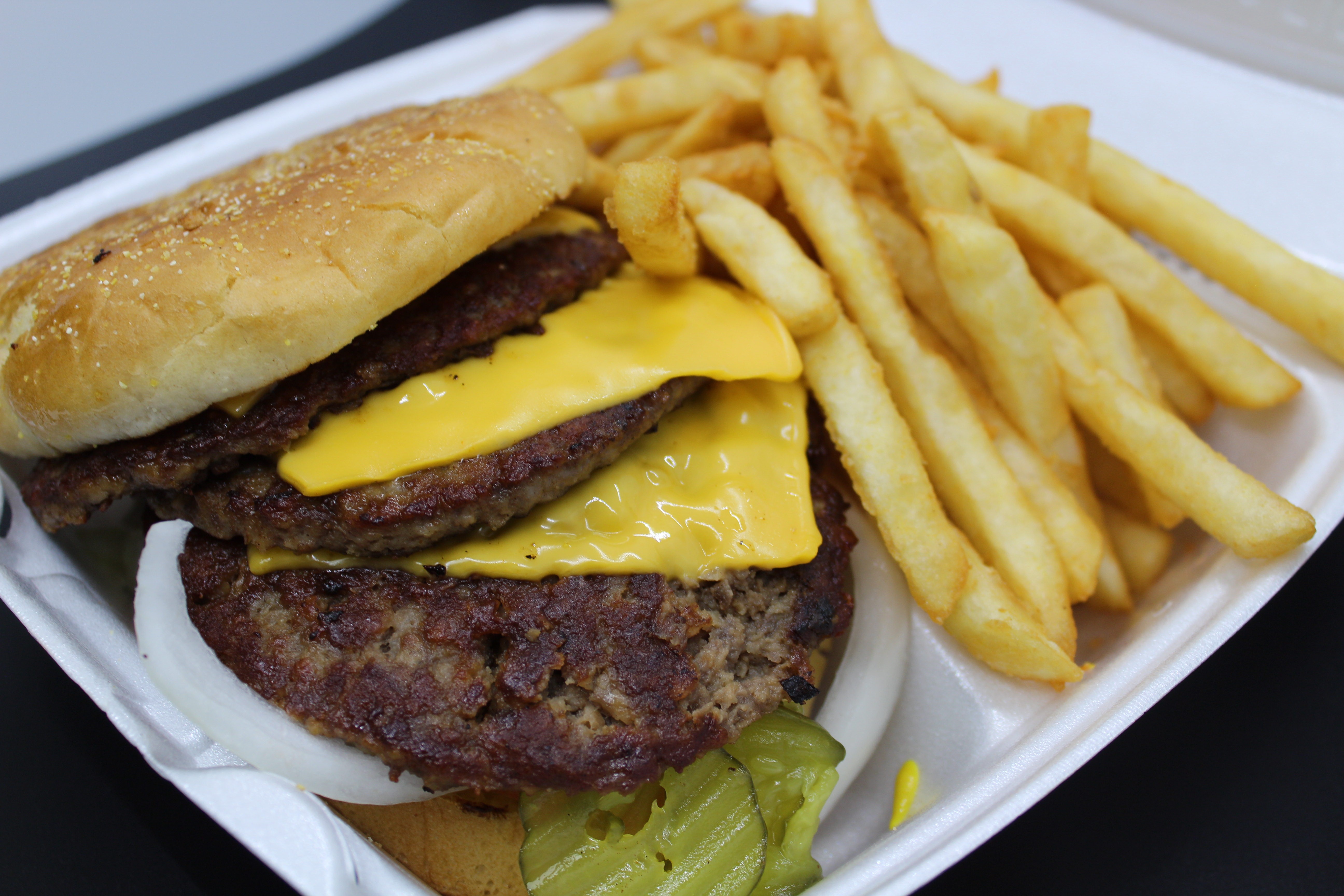 Order Triple Cheeseburger with fries food online from Baba Steak And Lemonade store, Fort Wayne on bringmethat.com